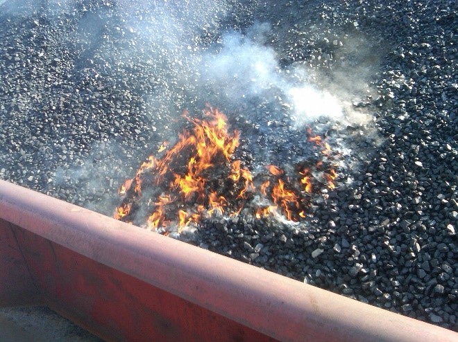 Spontaneous coal fire during transport