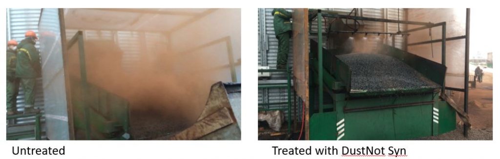 Before and After images of pellet dust at vibratory feeder